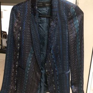BNWT Zara Navy Silk Blazer Size XS